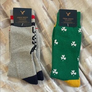 American Eagle Outfitters Crew Socks - Gray Stripe & Green Shamrock Pair